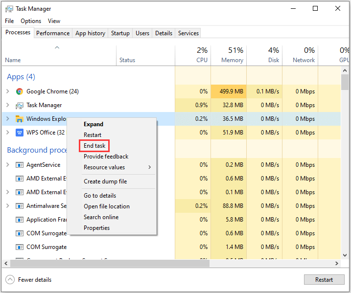 click End task