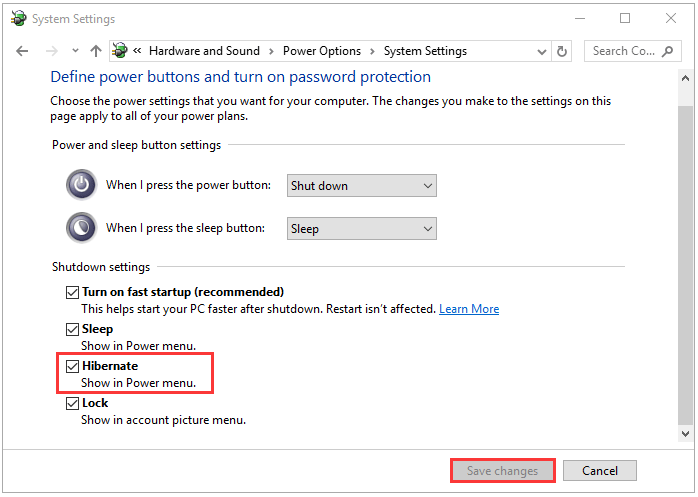 check the Hibernate option