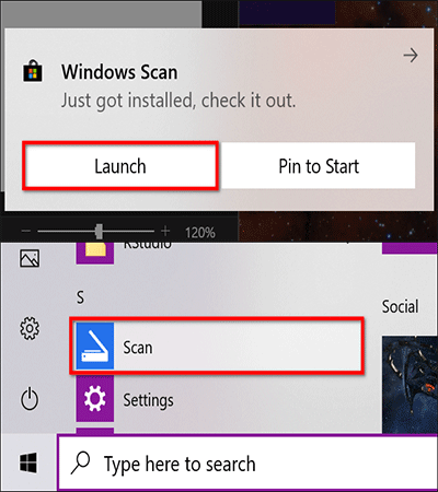 launch the Windows Scan app