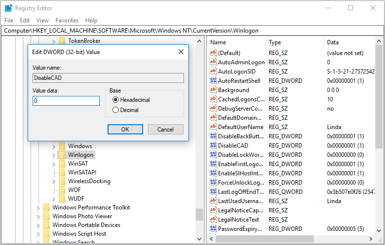 enable Secure Sign-In through the Registry