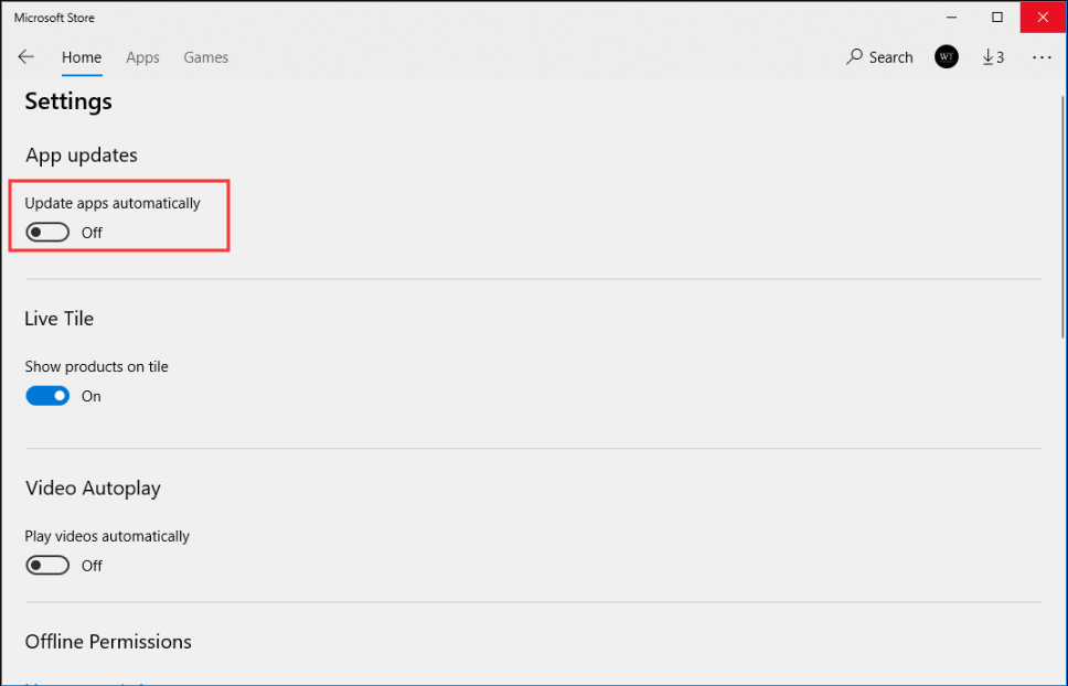 disable Update apps automatically