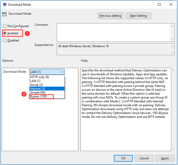 choose Enabled option