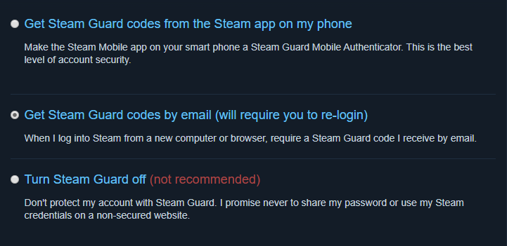 Включите безопасность Steam Guard