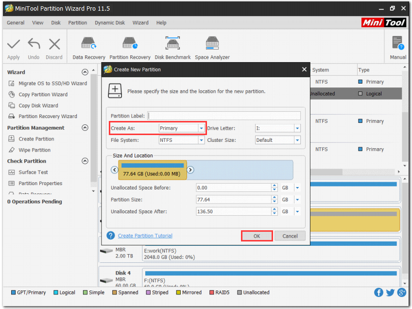 create a primary partition