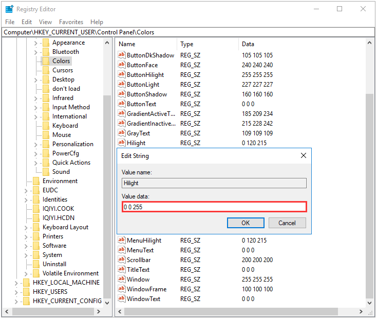 set value data for Hilight