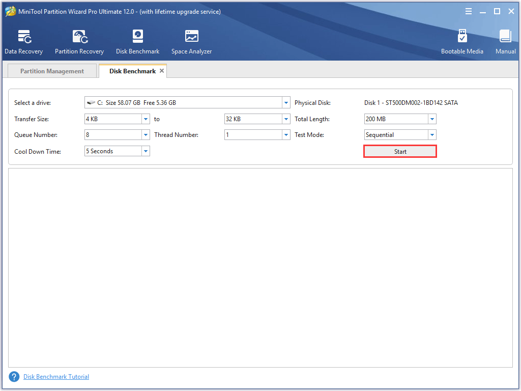 start to test the selected the disk
