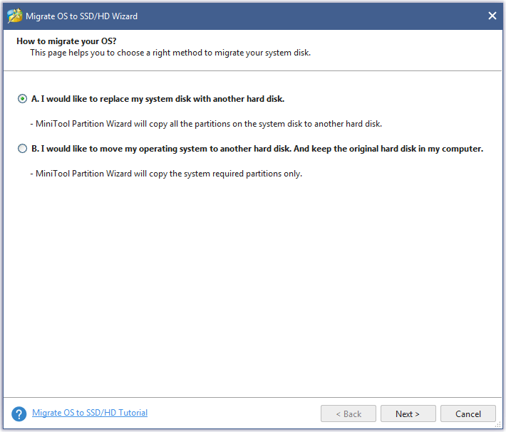 select Option A or Option B to