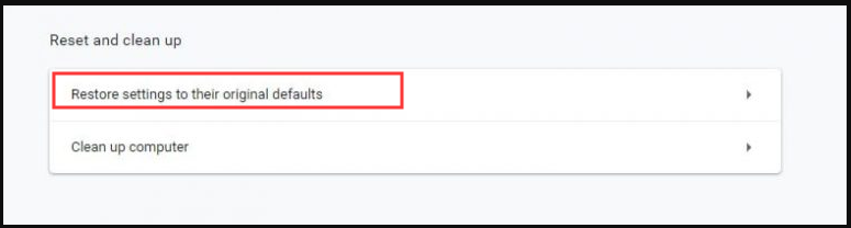 click on the Restore settings menu