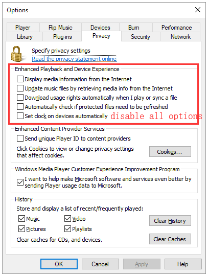 disable all options