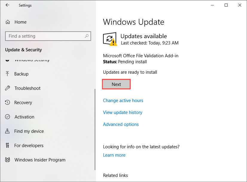 install the latest Windows updates