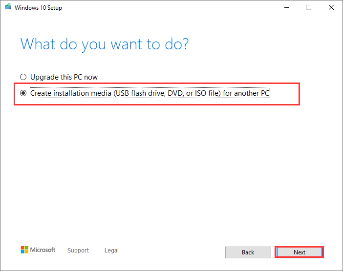 Create installation media for another PC
