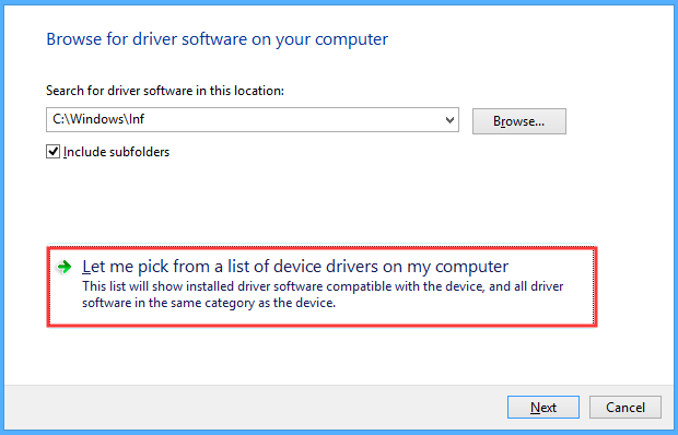 select a device driver from your computer