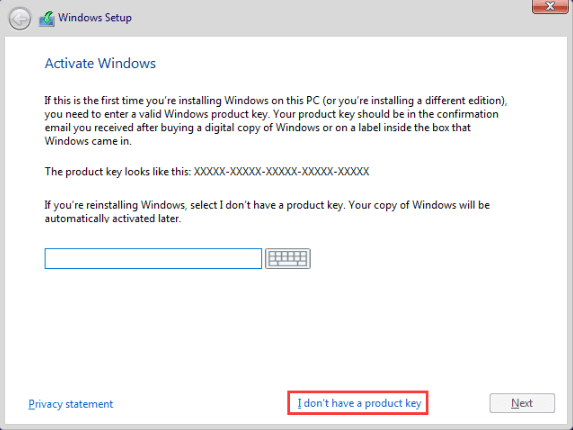 hit I don’t have a product key