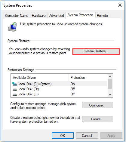 click System Restore