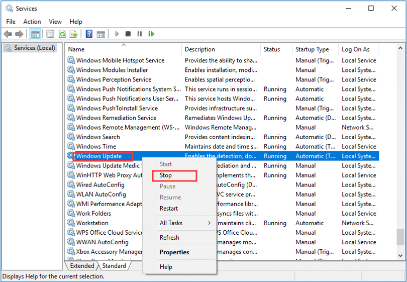 stop Window Update service