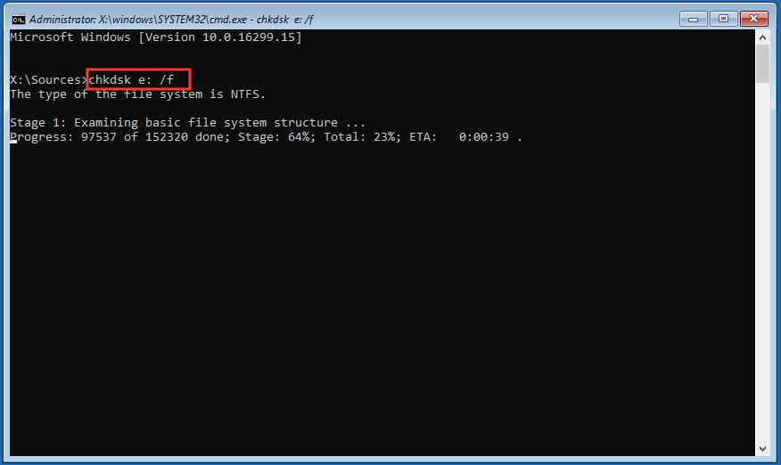type check disk command and hit the enter key
