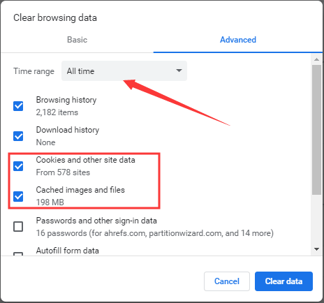 clear browsing data