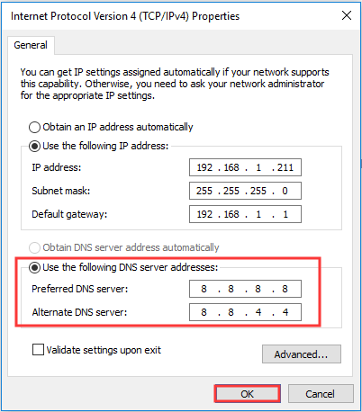 input DNS server address