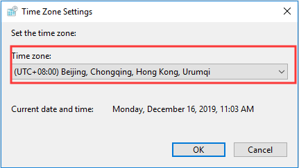 check the Time zone