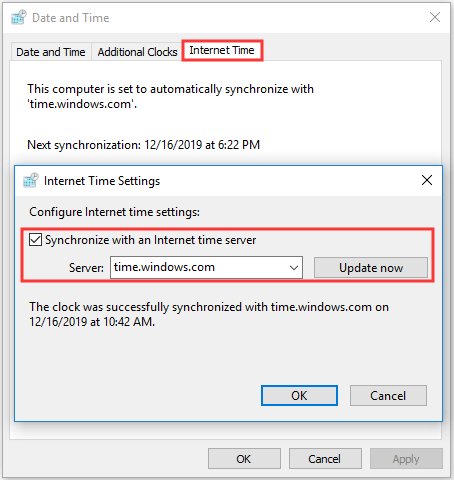 Synchronize with an Internet time server
