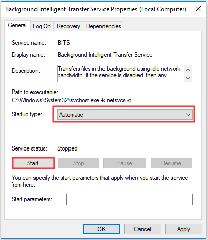set Startup type as Automatic