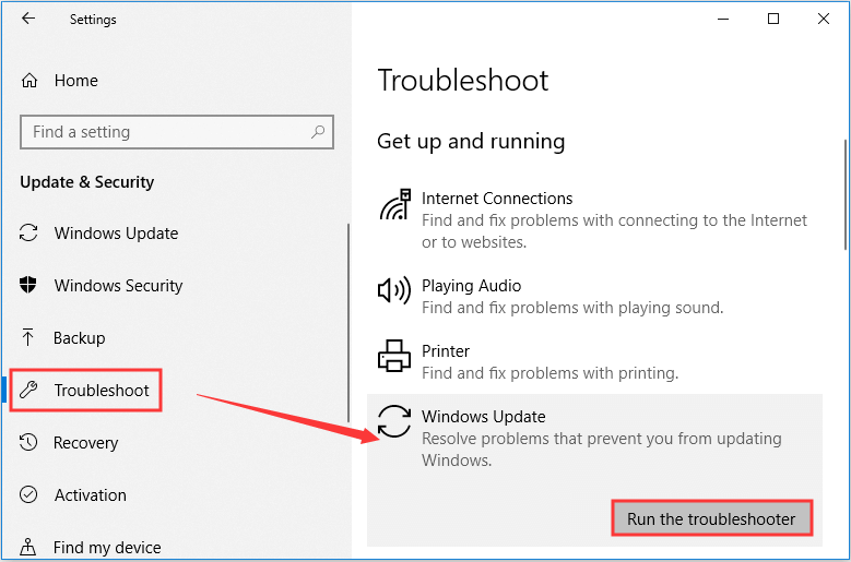 run Windows Update troubleshooter