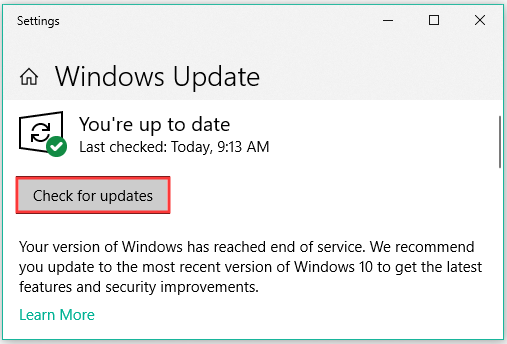 click Check for updates