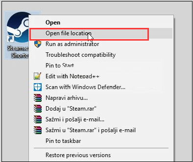 select the Open file location