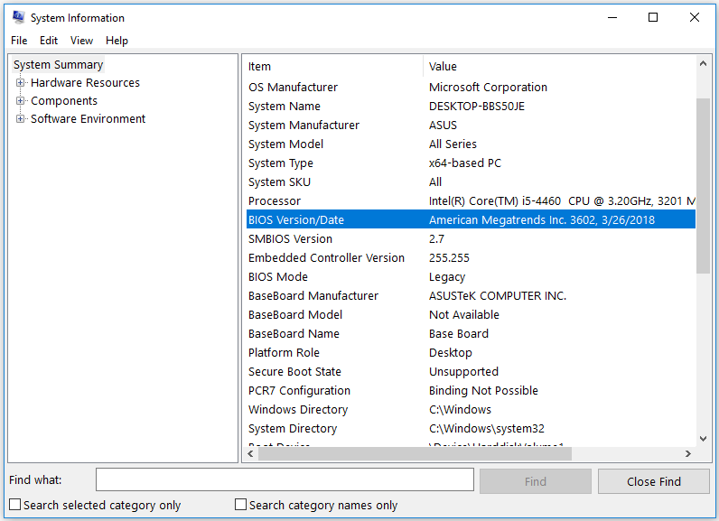 check the BIOS version