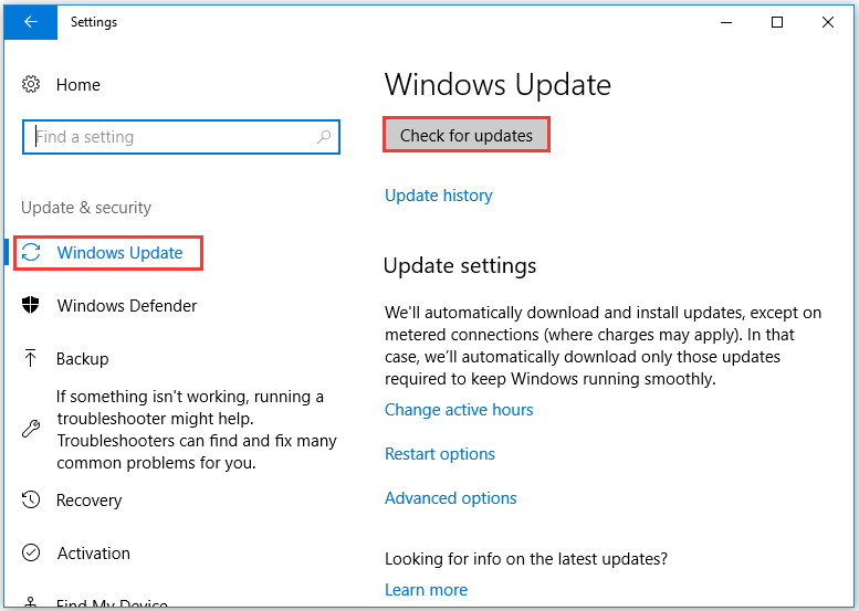 click Check for updates