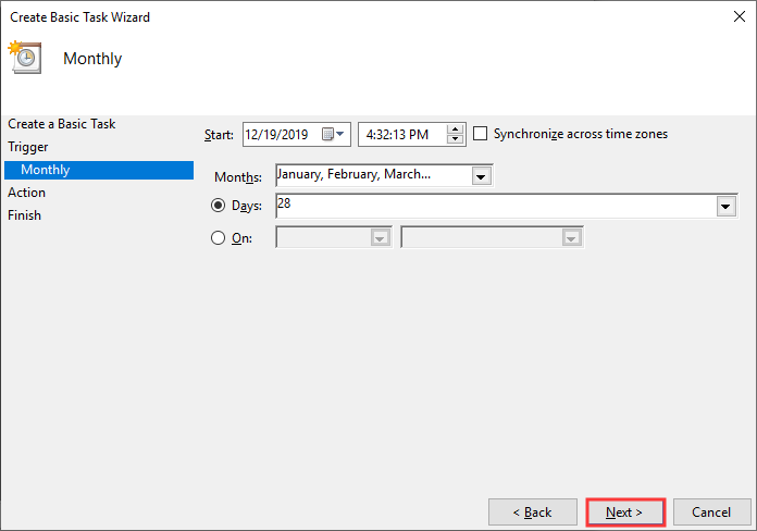 set specified time intervals to run the task