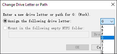 select a drive letter from the drop-down menu