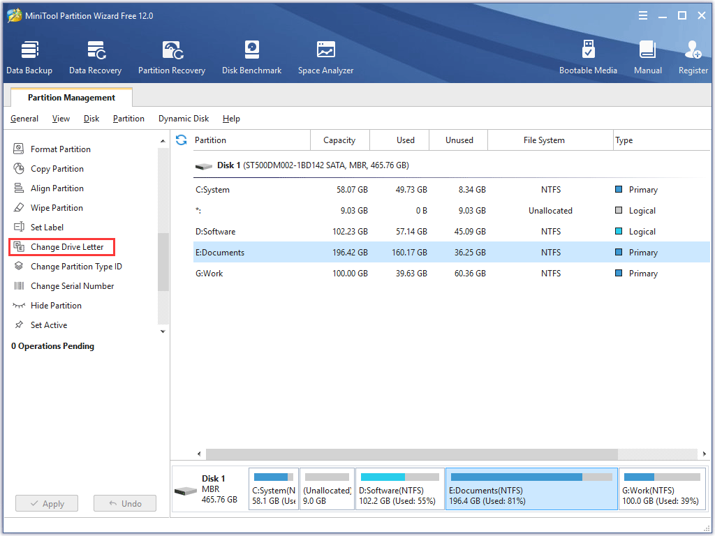 activate the Change Drive Letter feature
