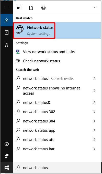 type the network status and click it