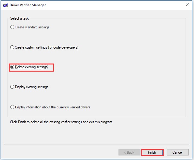check Delete existing settings