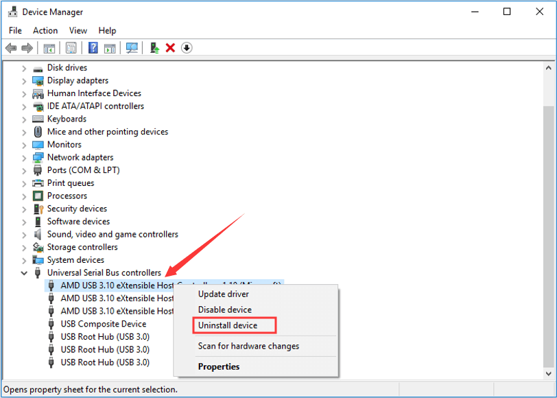uninstall USB controllers