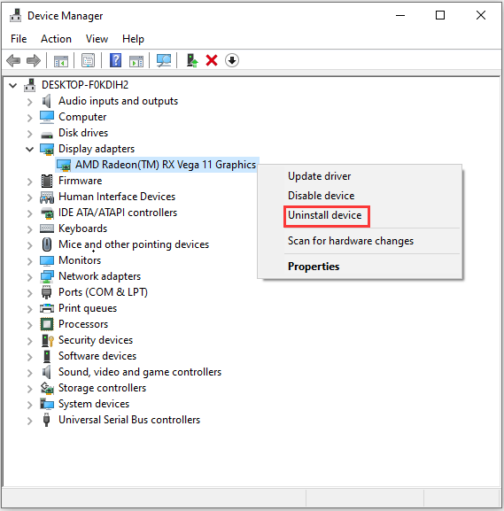 click Uninstall device