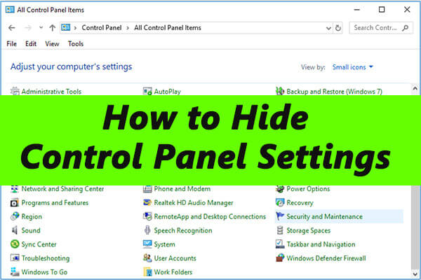 hide Control Panel settings