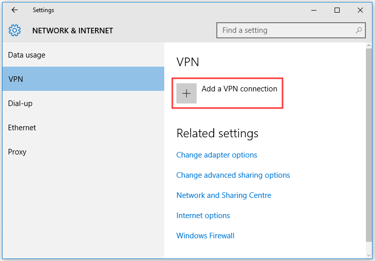 click the Add a VPN connection