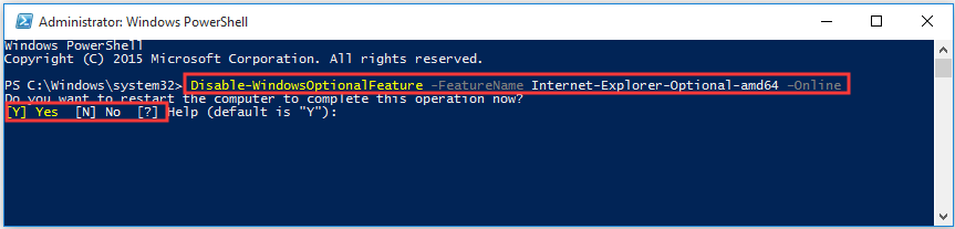 run the command line to uninstall IE 11 from Windows 10