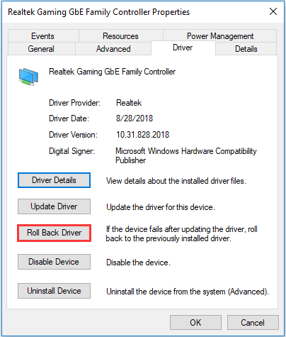 click Roll Back Driver