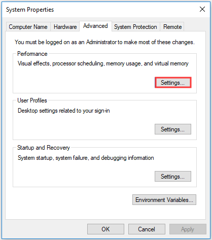 click Settings button
