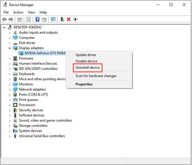 click Uninstall device