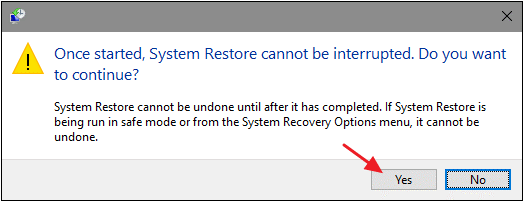 click Yes to confirm