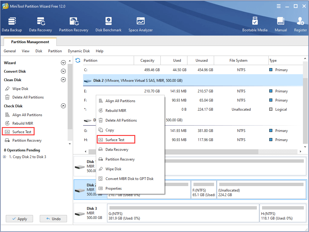 activate surface test feature