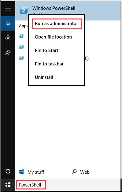 run Windows PowerShell as an administrator