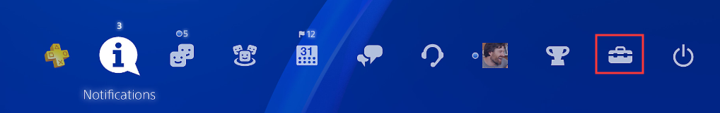 click the Settings icon on the dashboard of PS4
