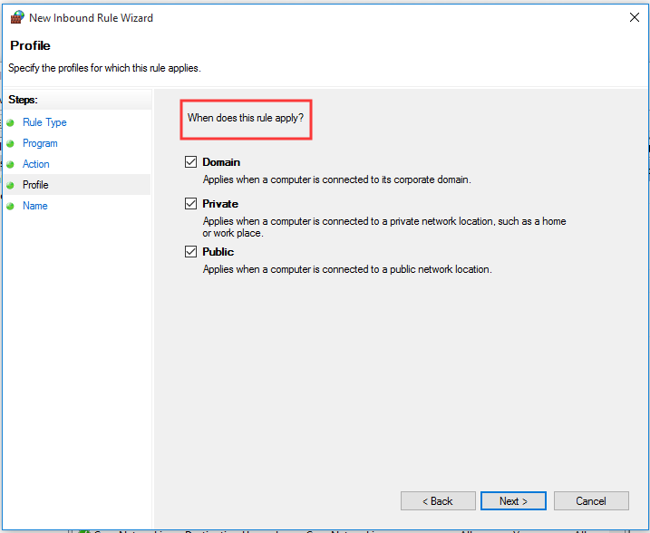 click Next to apply this rule