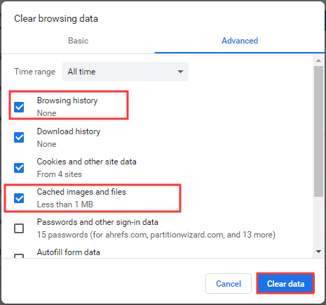 clear browsing data