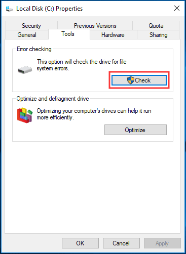 check disk in Windows 10